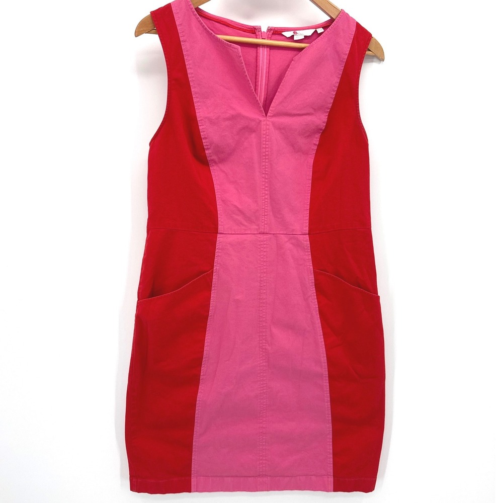 Boden Women Dress Size 10 Red Pink Colorblock Sleeveless V-Neck Sheath W0306